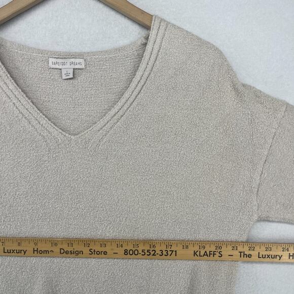 BAREFOOT DREAMS Sweater Womens L Cozy Chic Lite Plush V-Neck Pullover Beige - Picture 12 of 14